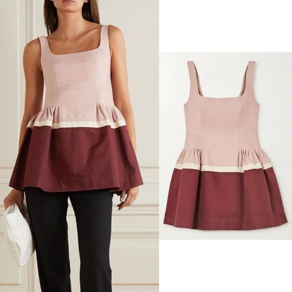 NWT Minjukim Pink Top Pleated Mini Dress Twill Peplum Size M - Picture 1 of 15